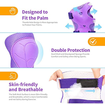 RUNDONG Kids/Youth Knee Pads Elbow Pads Wrist Guards 3 in 1 Protective Gear Set for Child Roller Skates, Cycling, Inline Skating, Scooter Skateboard, BMX Bike, Riding, and Multiple Outdoor Sports