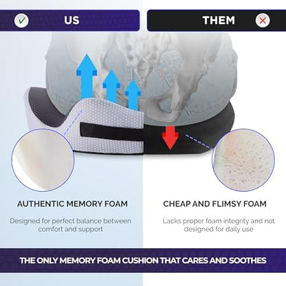 ComfyBums Hemorrhoid Donut Cushion For Coccyx, Tailbone, Piles Orthopaedic Pressure Relief - Memory Foam Pillow For Office Chair Seat Ring Cushions - Targets Sores & Pain Relief - Made For You