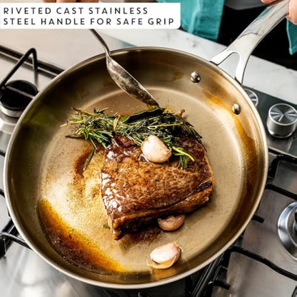 Jamie Oliver by Tefal Cook Smart 24cm Frying Pan, Uncoated Stainless Steel, Riveted Handle, Induction Safe, Thermo-Fusion Base, 90% Recycled Steel E3110455