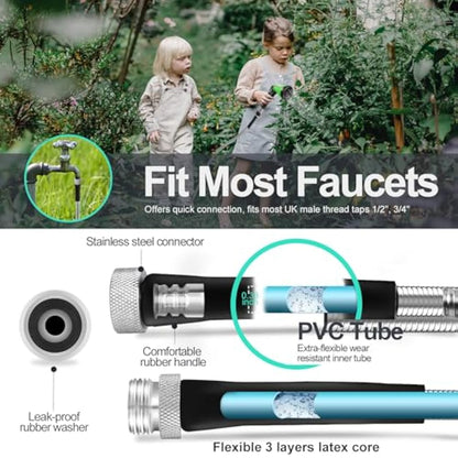 SPECILITE 100ft 304 Stainless Steel Garden Hose, Heavy Duty Flexible Metal Water Pipe with 2 Nozzles for Yard, Outdoor,No Kink and Tangle,Puncture Resistant