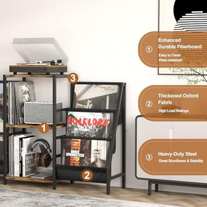 Bikoney Record Player Stand with 280 Album Vinyl Storage, Turntable Cabinet with CD Rack Media Console for Home Audio, Stereo & Vinyl Record Display