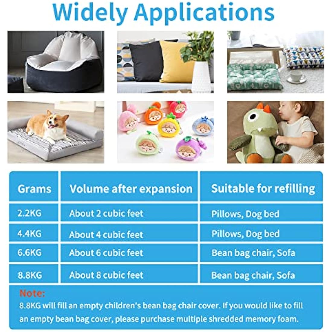 Welacer Shredded Memory Foam Refill 4.4KG for Bean Bag Filling, Premium Soft and Great for Filler, Multi Color and Shape Stuffing