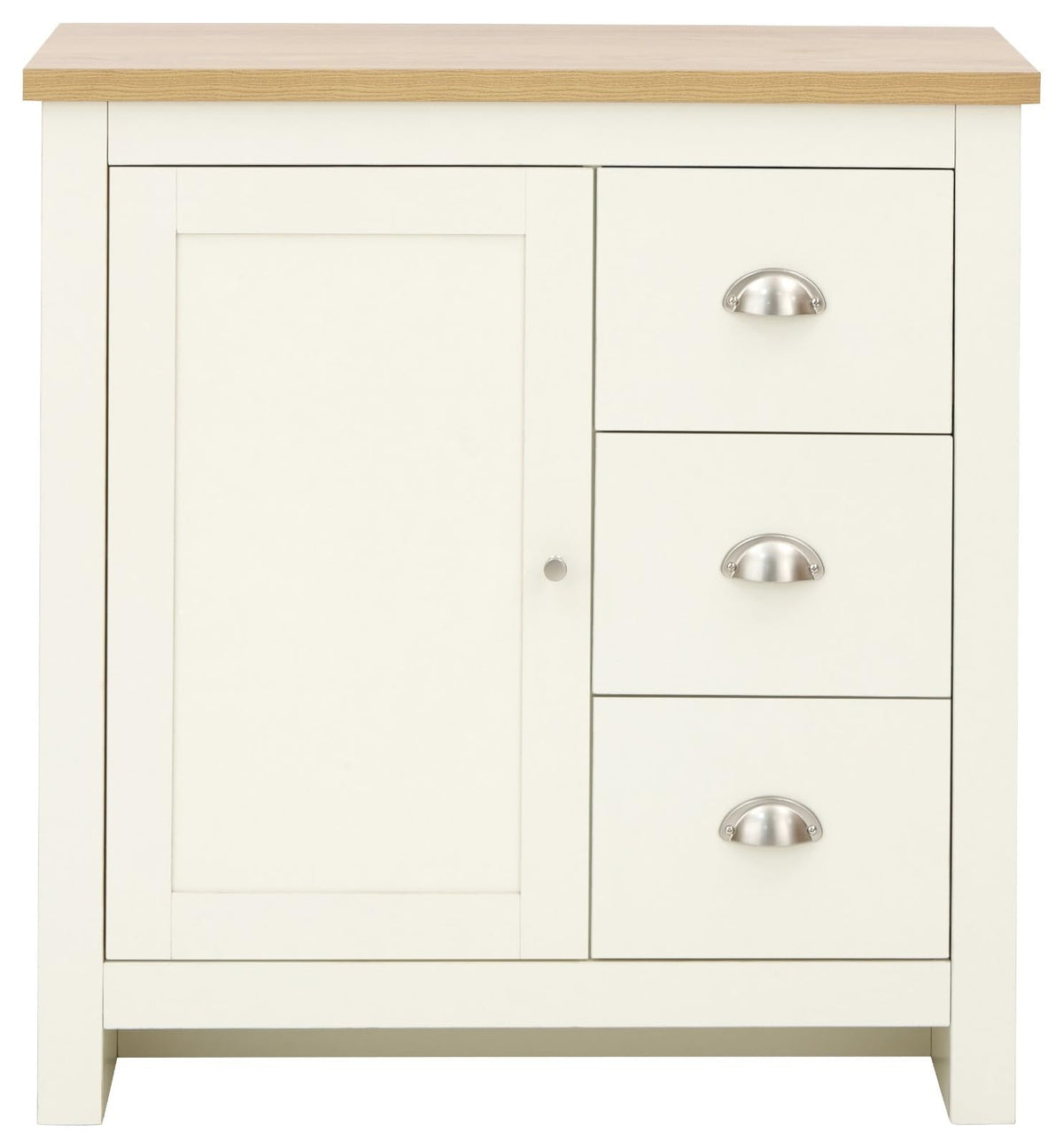 GFW Lancaster Multi Storage Unit, Cream and Oak Effect Cabinet with 1 Door and 3 Drawers, Country Cottage Living Room and Dining Room Furniture