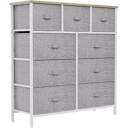 YITAHOME Wide Chest of Drawers with 9 Drawers, Fabric Dressers with Easy Pull Handle,Sturdy Steel Frame,Storage Drawers for Bedroom, Closet, Clothes, Light Grey