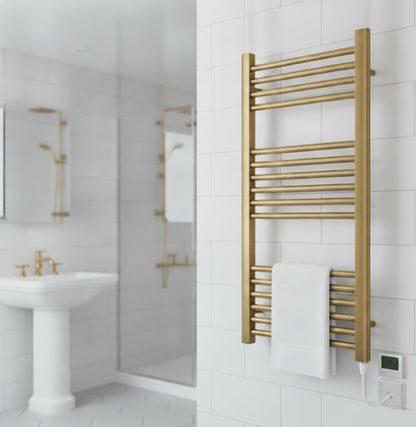 Greened House Brushed Brass Electric Towel Rail 300mm W x 800mm H + Timer