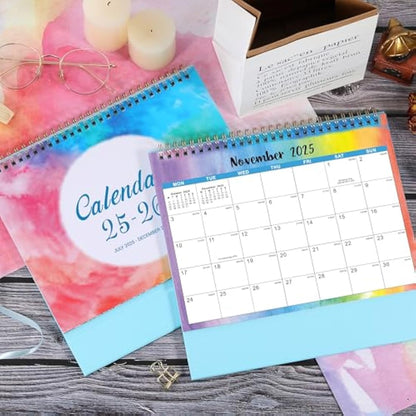 Calendar 2025-2026 - Desk Calendar 2025-2026 uk, 18 Months Calendar from July 2025 to December 2026, 10" x 8.3", Memo Pages - Rainbow Watercolor Ink