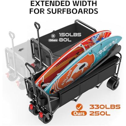 Folding Camping Trolley - Festival Trolley on Wheels Morpilot Portable Foldable Wagon 330lbs Beach Heavy-Duty Cart Picnic Transporter for Outdoor Shopping Sports Fishing Garden