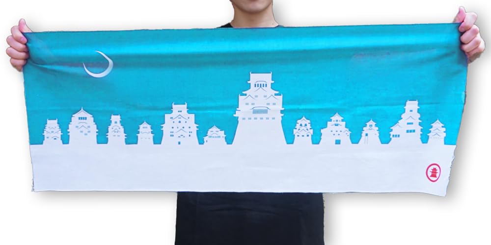 [Nippon Castle Tour] Tenugui Hand Towel, Existing 12 Tenshu Castles, Sengoku Historical National Treasures, 5 Castles, World Heritage (White x Asagi))