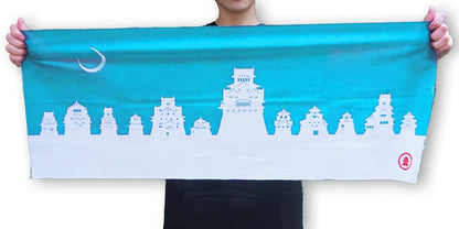 [Nippon Castle Tour] Tenugui Hand Towel, Existing 12 Tenshu Castles, Sengoku Historical National Treasures, 5 Castles, World Heritage (White x Asagi))