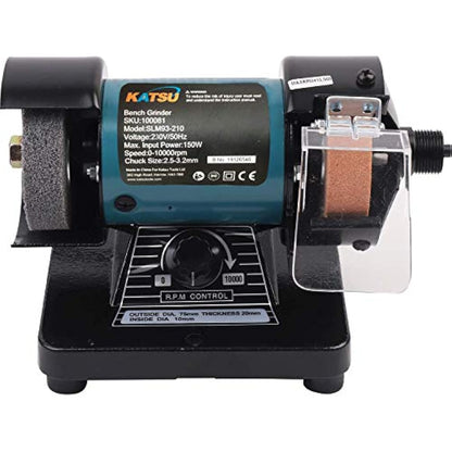 KATSU Mini Bench Grinder, 3 Inch 70mm Multi-Function Art Craft Electirc Polisher Sander Sharpener with Flexible Drive Shaft Grinding Attachment for Precise Work 100081