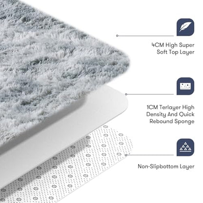 JOJOSEE Rugs Living Room, 200 x 300 cm cm Grey Area Rug, Anti Slip Soft Fluffy Shaggy Extra Large Floor Carpets Mat for Bedroom, Nursery Bedside