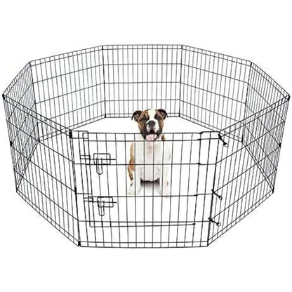 Doggy Style 8 Panel Playpen Suitable for Dogs Puppies Cats & Rabbits Foldable Ideal for Indoor/Outdoor use Puppy Play Pen (Small, 8 Panel Light/Lge Door/Black)