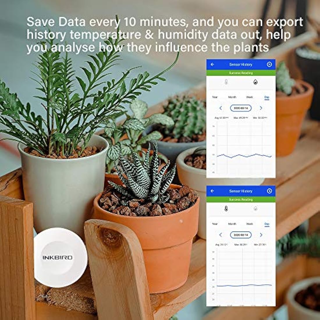 Inkbird IBS-TH1 Temperature Data Logger Recorder Bluetooth Thermometer Hygrometer Wireless Temperature Humidity Monitor for Incubator Reptile Vivarium Greenhouse