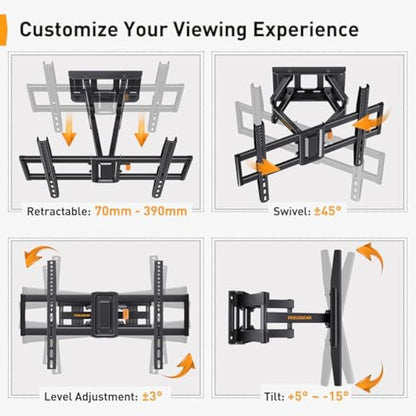 Perlegear TV Wall Bracket Swivels Tilts Extends, Full Motion TV Bracket for Most 37-82 Inch Flat&Curved TVs up to 60kg, MAX VESA 600x400mm
