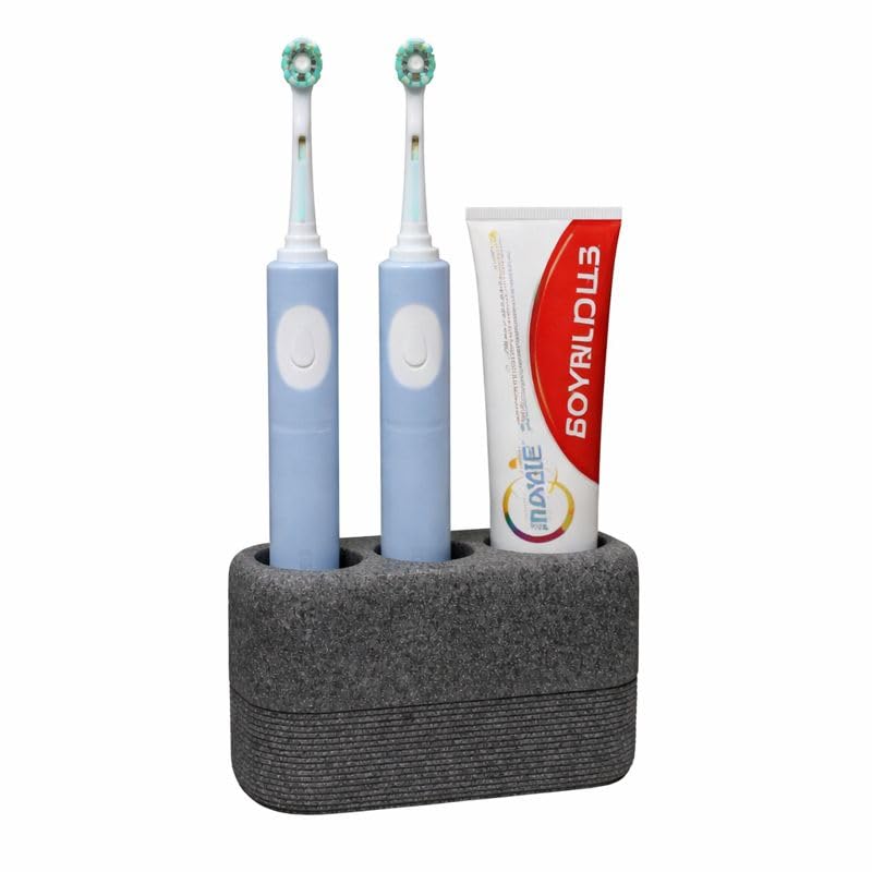 Blissilk Electric Toothbrush Holder Freestanding, Durable Resin Organizer with 3 Slots and Drainage for Bathroom Countertop, Vanity, and Sink - Grey