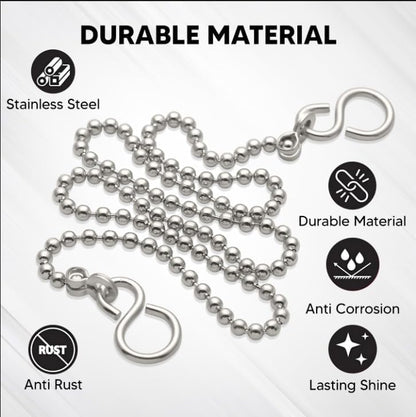 3PCS Bath Plug Chain For Bathroom Sink Plug Chain Replacement With S Shaped Hook 450mm (18inch) - Stainless Steel Bath Chain Ball (3)
