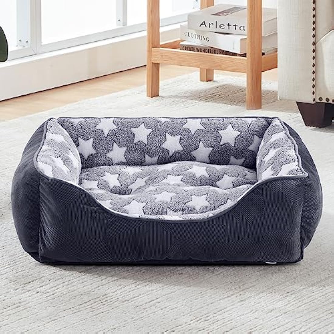 MIXJOY Large Dog Bed(76x61cm), Super Soft Cosy Rectangle Dog Beds, Grey Washable Pet Bed, Ideal for Doberman Pinscher, Sheltie, Border Collie, Australian Herding Dog