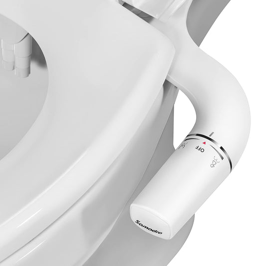Bidet Attachment for Toilet Left Side,SAMODRA Classic 7.0 Ultra-Slim Bidet with Non-Electric Dual Nozzle,Adjustable Water Pressure,Cold Water,Easy to
