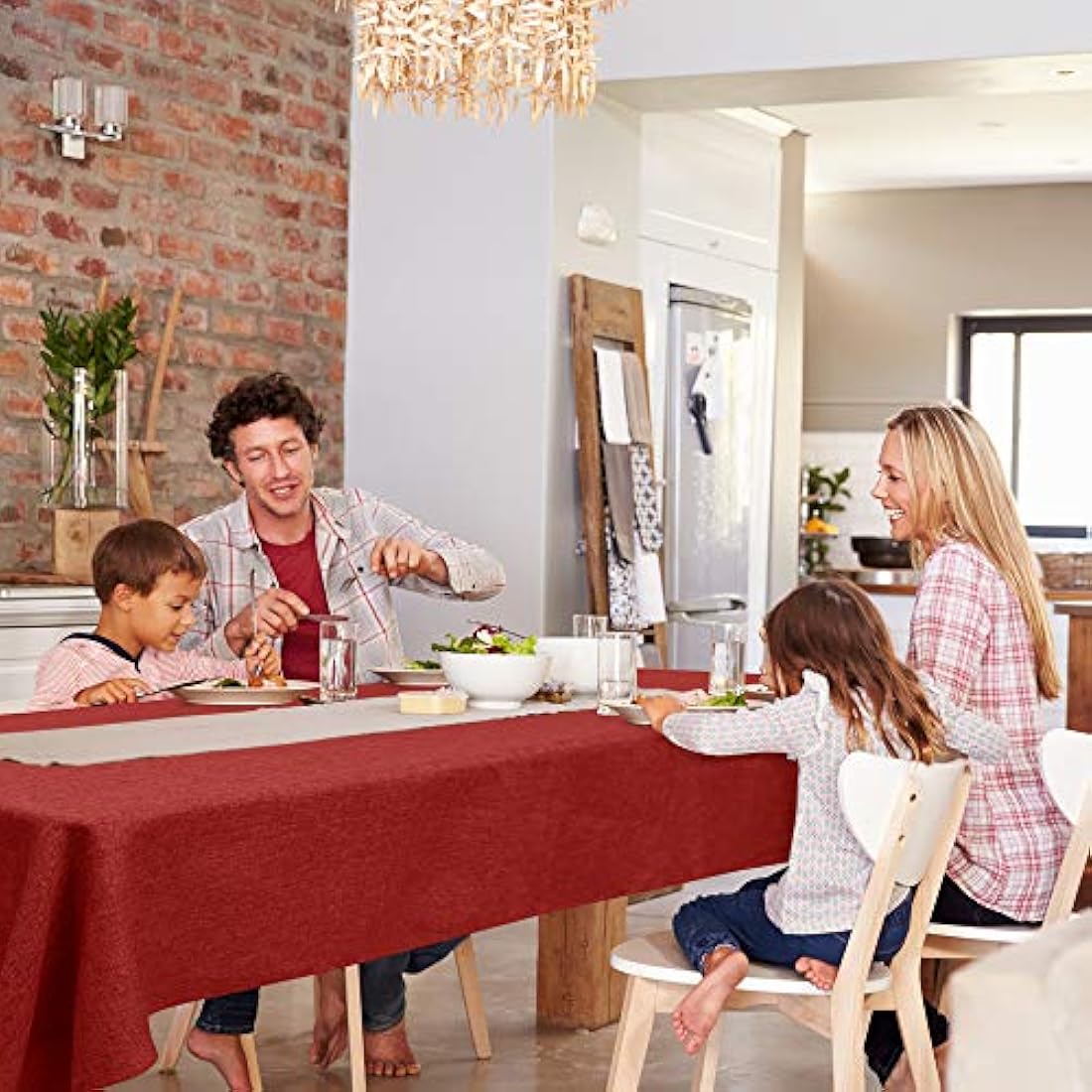 Deconovo Tablecloth 52x90in(132x229cm) Christmas Decorations Faux Linen Rectangle Water Resistant Table Cloth for Dinning Red