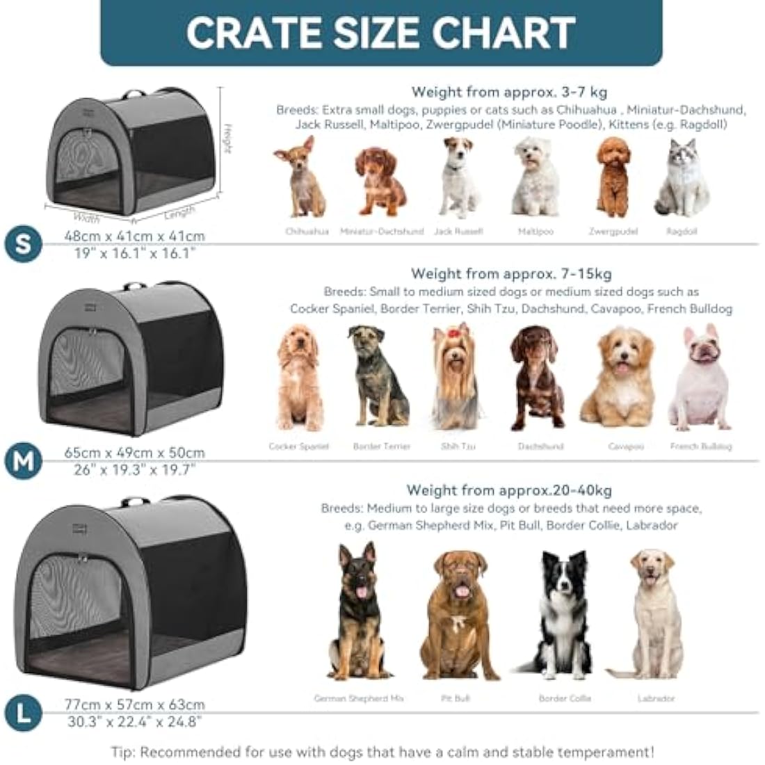 PETSFIT Soft Dog Crate Large, Travel Dog Crate - 30 Inch Lightweight, Roomy, Easy to Set Up, Portable Pop Up Dog Carrier with Thick Mat, Sturdy Portable Cat Kennel, Grey