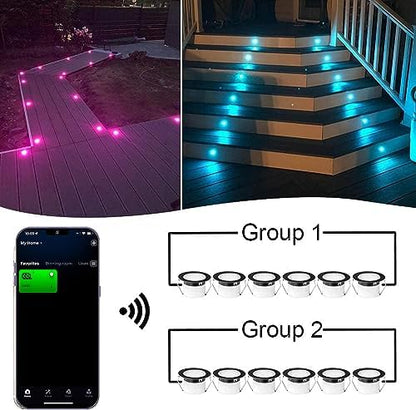 INDARUN RGBW WiFi Led Decking Lights Waterproof IP67 Ø31MM 12V - Led Plinth Light Kits for Terrace/Patio/Path/Wall/Garden/Indoor Outdoor Decor, 30 Packs