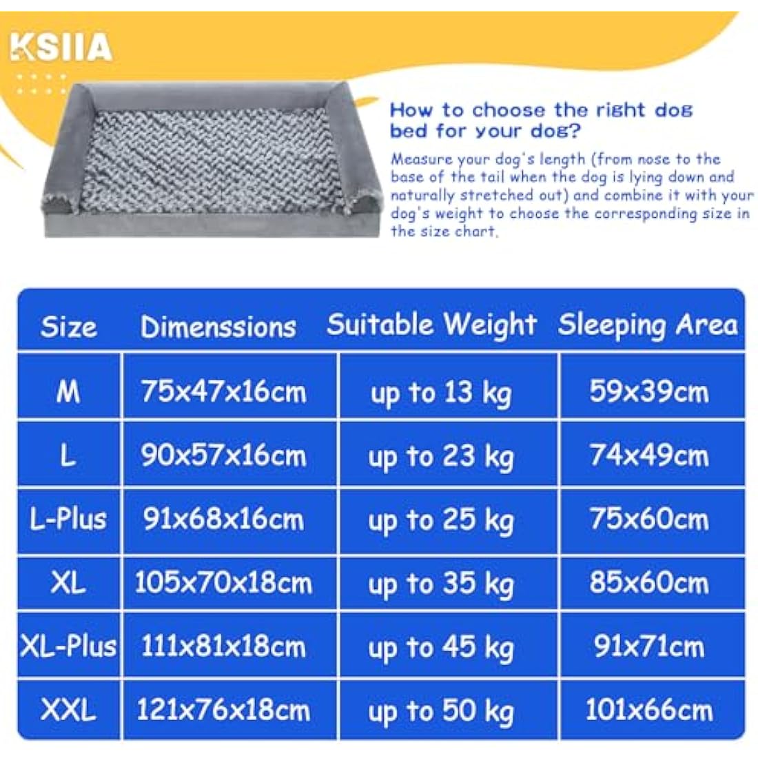 KSIIA Large Dog Bed, Orthopedic Dog Sofa Beds Pet Bed, Dog Couch with Removable Washable Cover, Waterproof Dog Bed, Pet Sofa with U-Shape Bolster, Grey 91x68x16cm
