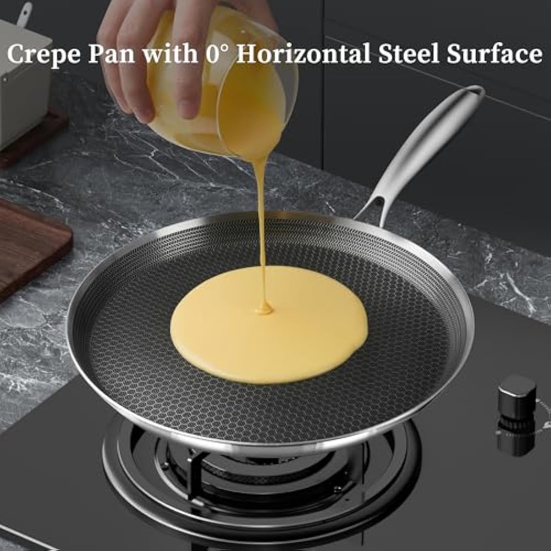 Innerwell Stainless Steel Crepe Pan 30 cm, Nonstick Stainless Steel Honeycomb Coating Pancake Pan, Non Stick Flat Skillet Tawa Dosa Tortilla Griddle Pan, Induction Compatible, PFOA Free