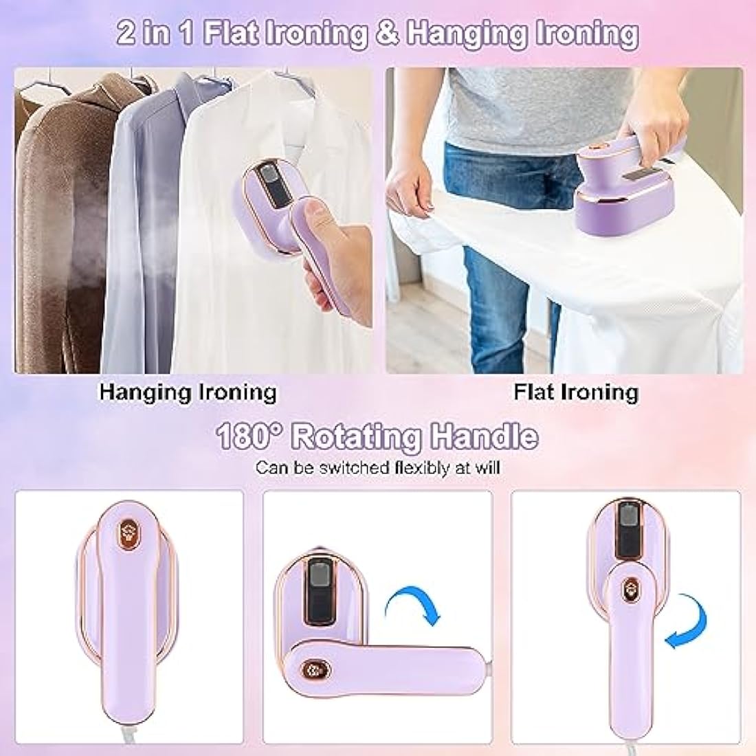 Travel Steam Iron, 1090W Foldable Mini Steam Iron Handheld, Travel Steamer for Clothes Supports Wet and Dry Ironing, 15s Fast Heat Up, Portable Steamer Iron for Home and Travel