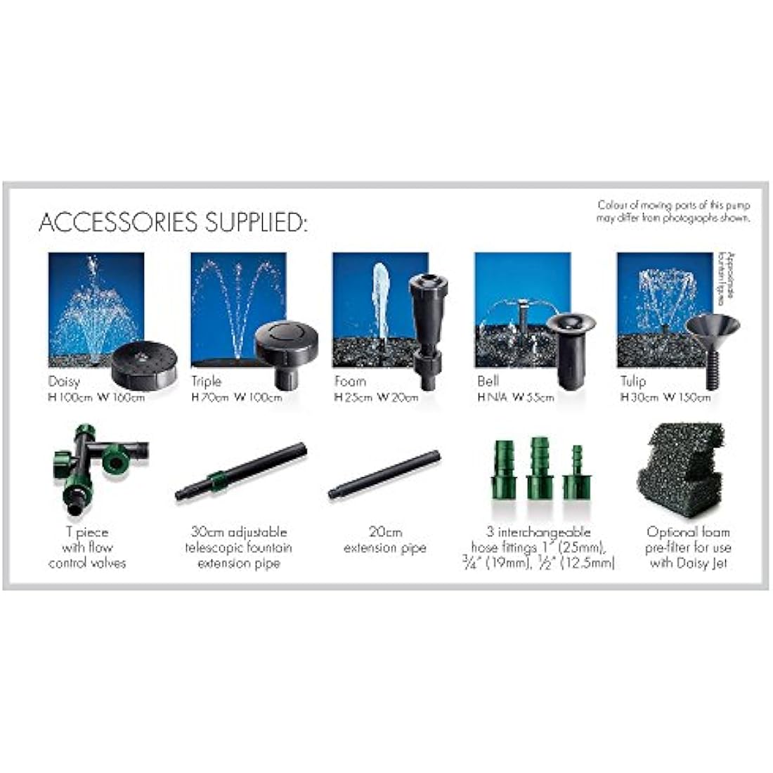 Blagdon Midipond High Performance Pond Pump to Run Fountains, Waterfalls & Filters, 5 Fountain Heads, Adjustable Extension Pipes, Fittings Included, Easy Clean, for Ponds up to 4620 Litres, Black