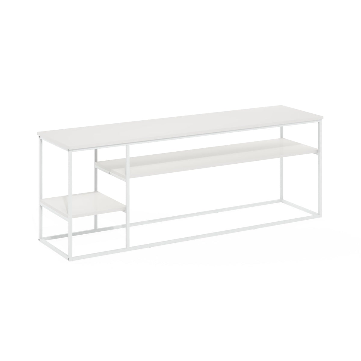 Furinno MORETTI Modern Lifestyle TV Stand, Entertainment Center for TV up to 65 Inch, for Living Room, Bedroom, White/White