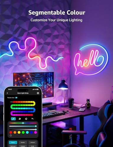 Lepro N1 AI Smart Rainbow Neon Light Strip 6M, 96 LEDs/M, Work with Alexa, Google Home, Music Sync, AI Lighting Design Assistant, IP65 Rope Light, MagicColor LED Light, App & Voice Control, No Remote