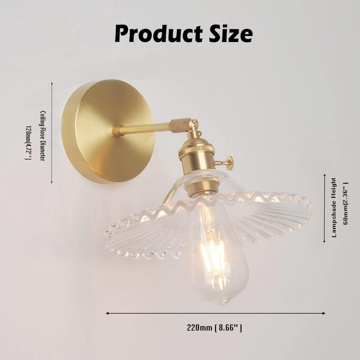 Industrial Vintage Modern Edison Wall Light Sconce E27 Wall Lamp with Brass Lamp Holder Up& Down Lighting Direction Glass Lampshade for Bedroom Loft