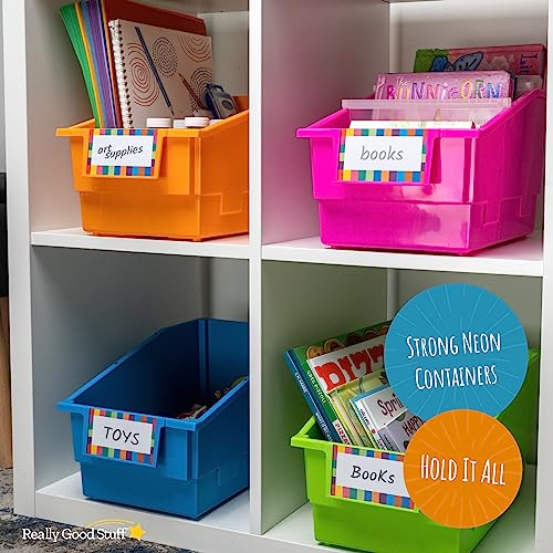 Really Good Stuff 666005 Chapter Book Library Bins with Dividers Neon
