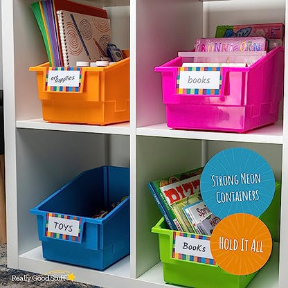 Really Good Stuff 666005 Chapter Book Library Bins with Dividers Neon