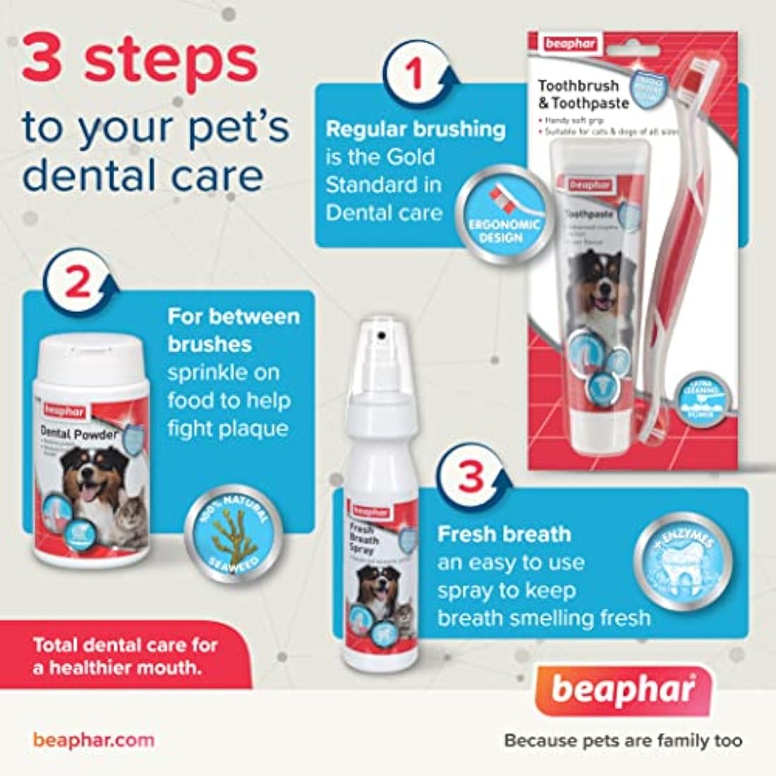 Beaphar | Toothbrush & Toothpaste Dental Care Kit | for Dogs & Cats | Includes A Double-Ended Toothbrush & Liver-Flavoured Enzymatic Toothpaste, 100g Tube, 2 Count (Pack of 1)