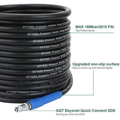 STYDDI 10M High Pressure Washer Replacement Hose for Bosch AQT Pressure Washer with Quick Connect SDS Fittings