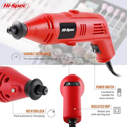 Hi-Spec 121pc 130W Corded Power Rotary Tool Kit – Multi Tool with Dremel Compatible Bit Accessories for Drill, Cut, Trim, Grind & Sand. DIY Repairs, Hobbies & Craft Projects