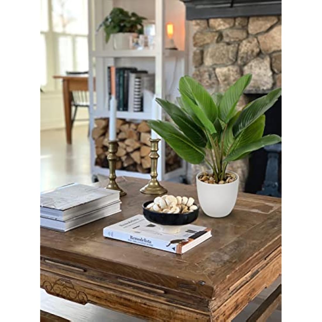 Hollyone 37CM Tall Artificial Bird of Paradise Faux Plants Indoor Decorative Tropical Fake Plants Aesthetic Room Décor Plants for Bedroom Office Home Desk Decoration