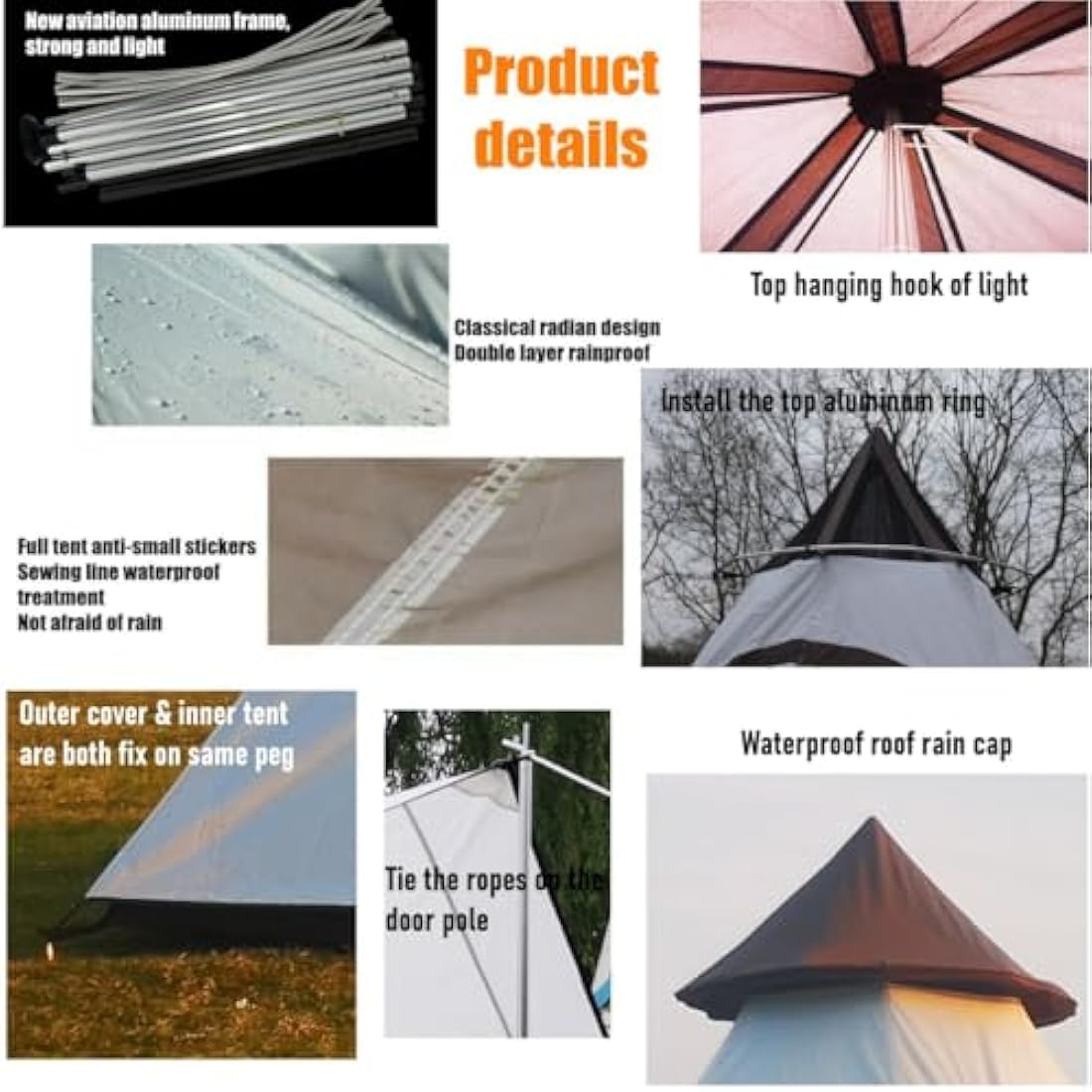 Lightweight waterproof double layers camping indian tipi tent yurt teepee tent for outdoor hiking.