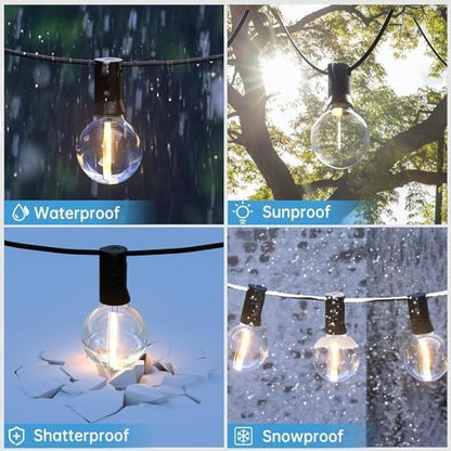 Svater String Lights Outdoor 100FT/30M Garden Lights String Lights Mains Powered Connectable 52 1W LED Shatterproof Plastic G40 Bulbs Waterproof IP45 for Garden Yard Terrace 2700K Warm White