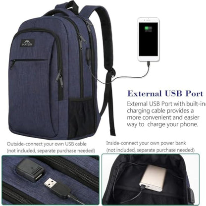 MATEIN Laptop Backpack, 17.3 Inch Large Travel Backpack with Laptop Compartment USB Charging Port, School Bag Water Resistant Anti Theft Computer Work Rucksack for Men Women, Blue