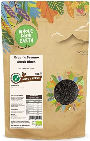 Wholefood Earth Organic Sesame Seeds Black 3kg Raw | GMO Free | Vegan | Certified Organic