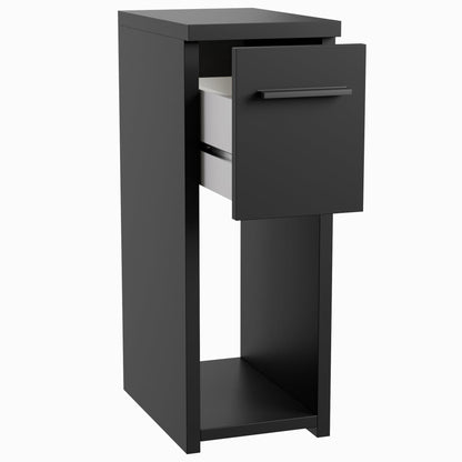 ComfortCove Narrow Bedside Table with Storage Shelf & Handle, Black