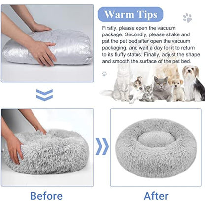 Moistu Calming Dog Bed with Removable Cover: Washable Donut Anti Anxiety Dog Beds - Soft Round Cuddler Cat Bed - Fluffy Plush Comfy Warm Puppy Pet Bed with Zip