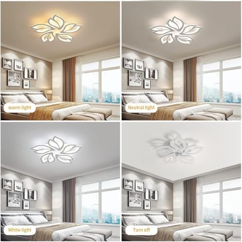 Comely LED Ceiling Light Dimmable, 45W Flower Chandeliers Ceiling Light with Remote Control Colour Changing Bedroom Ceiling Lamp, 5 Leaves Modern Ceiling Lighting for Living Room Dining Room