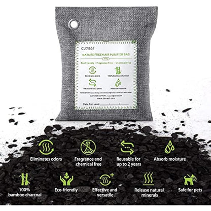 CLEVAST Bamboo Charcoal Air Purifying Bags (Large, 4×200g), Removes Odors and Moisture, Nature Fresh Air Purifier Bags, Odor Eliminator for Home, Car, Pets, Bathroom, Basement