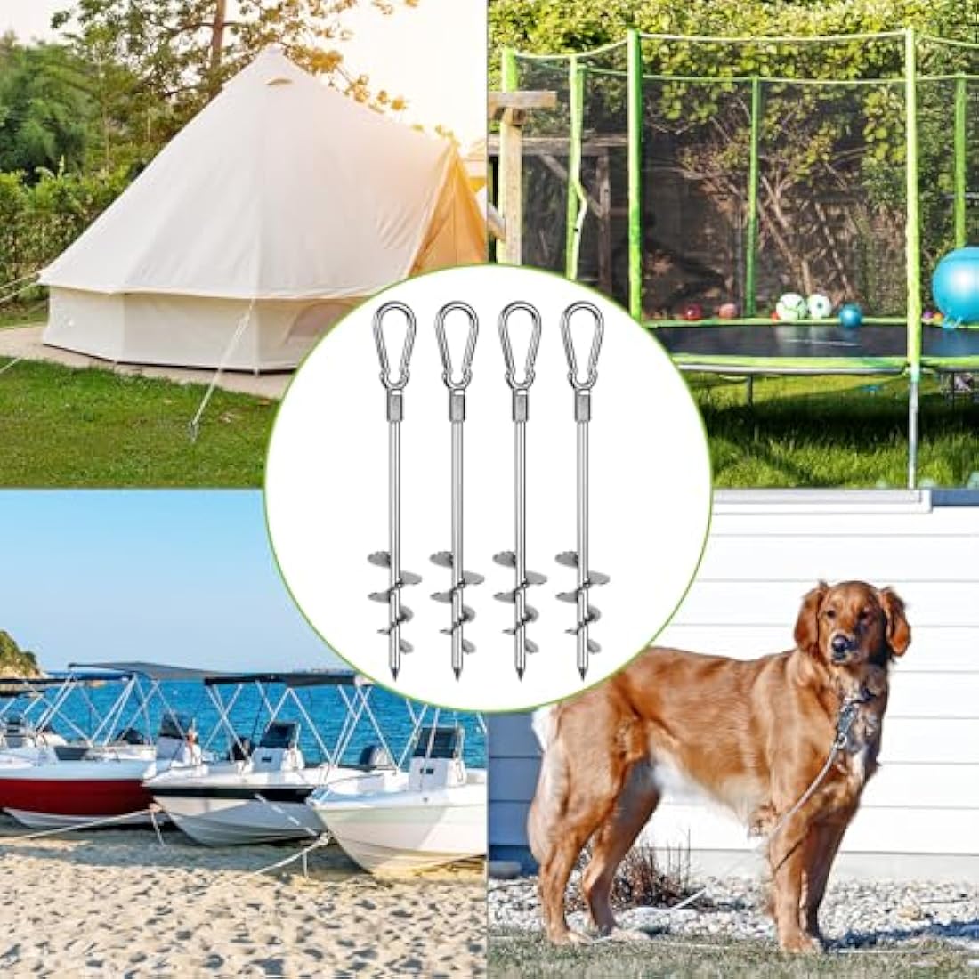 SELEWARE Pack of 4 Tent Pegs Camping - Strong Tent Pegs Heavy Ground Anchors Ground Anchor Metal Ground Anchor Trampoline for Camping Outdoor Hiking Trampoline Tent Shed