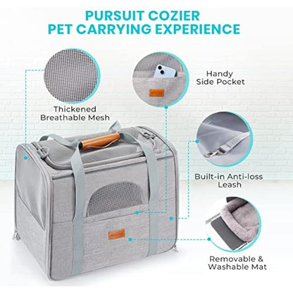 Morpilot Cat Carrier, Airline Approved Pet Carrier, Portable Dog Bag Carrier, Breathable Small Pet Carrier Travel Cage with Adjustable Shoulder Strap and Pet Bowl Light Grey