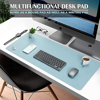 K KNODEL Large Office Leather Desk Mat, Mouse and Keyboard Pad, Computer and Laptop Mat, Desktop Protector and Cover, Writing Pad and Blotter (90x43cm, Light Blue)