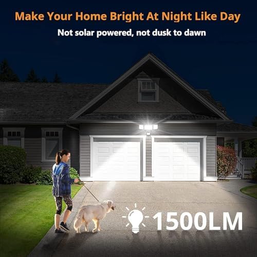 LEPOWER Battery Powered LED Flood Light Outdoor,1500LM Motion Sensor Security Lights,5000K, IP65 Waterproof,Wireless Flood Light Battery Operated,3 Head Motion Detector Lights for Garage,Yard,Porch
